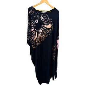 Susan Wagner Peruvian Organic Cotton Draped Midi Dress Art Nouveau Abstract S